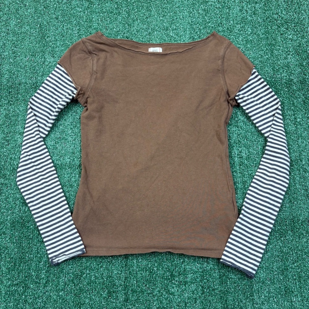 Y2K BDG Layered Long Sleeve T-shirt Brown Striped Sleeves